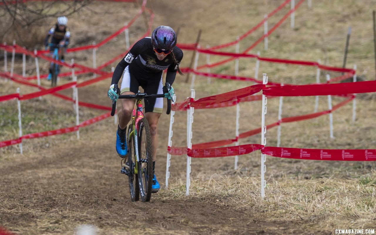 Runnels was pursued by a charging Emma Swartz for the majority of the race. Collegiate Varsity Women. 2018 Cyclocross National Championships, Louisville, KY. © A. Yee / Cyclocross Magazine