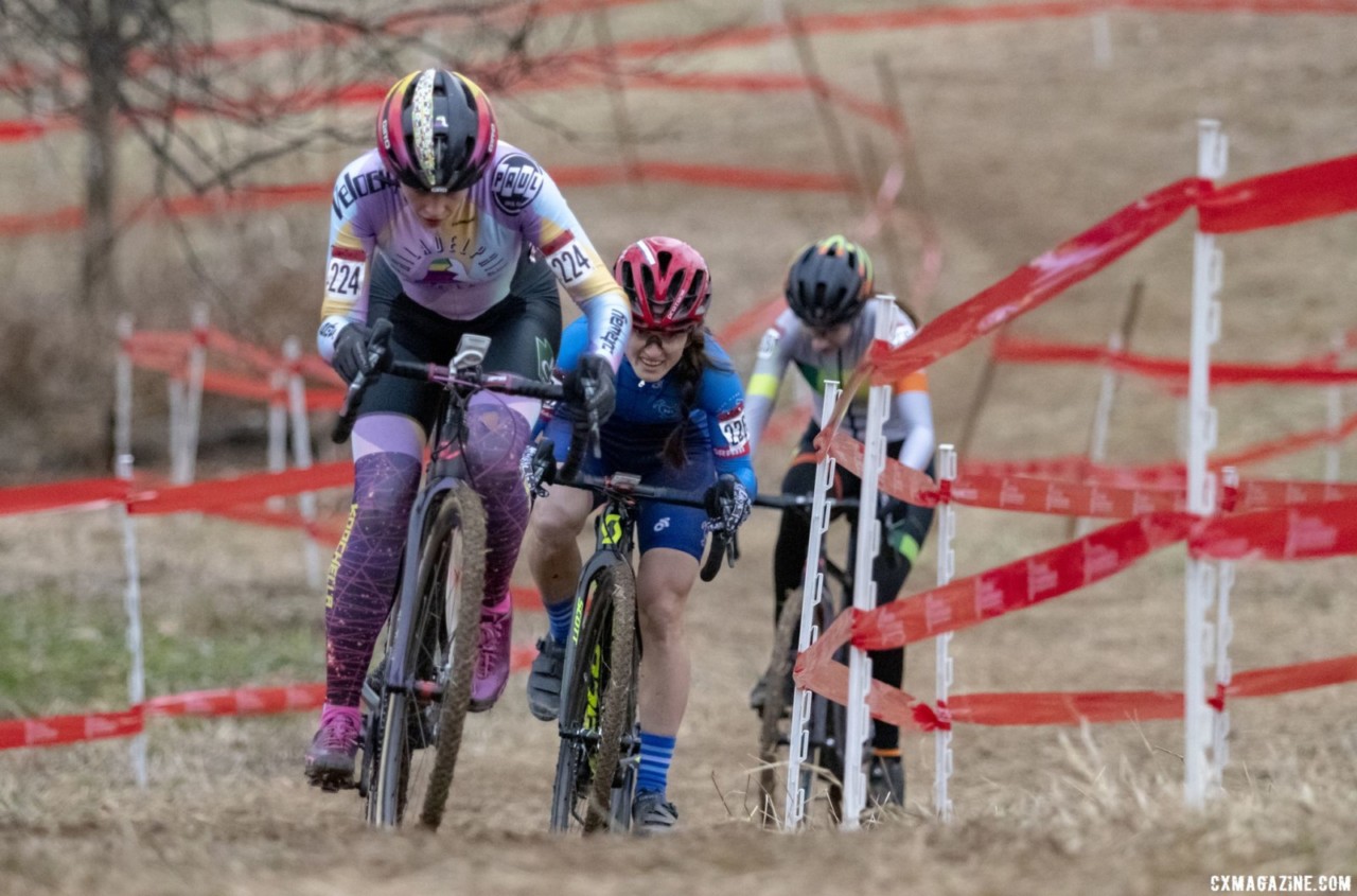 Kyuk-White, Payonk and Hunter were together in the first lap. Masters Women 30-34. 2018 Cyclocross National Championships, Louisville, KY. © A. Yee / Cyclocross Magazine