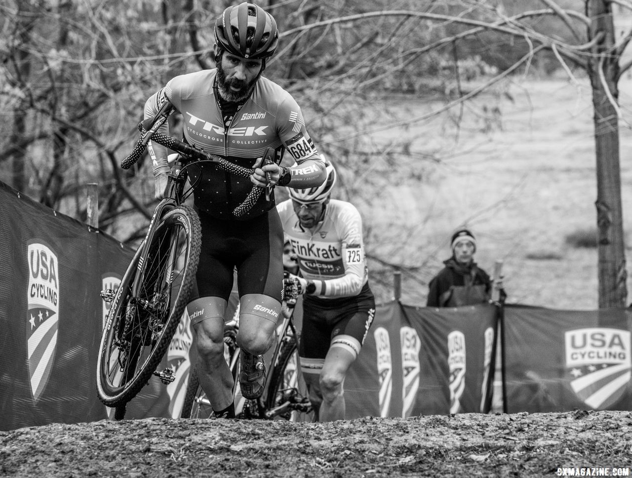 Mud tires and toe spikes were the order of the day. Masters 50-54. 2018 Cyclocross National Championships, Louisville, KY. © A. Yee / Cyclocross Magazine