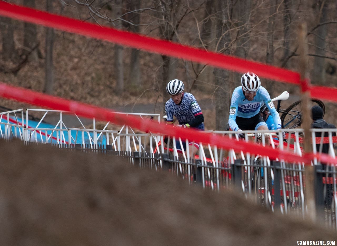 The pavement stretch offers some recovery before the off camber and stairs. Masters 50-54. 2018 Cyclocross National Championships, Louisville, KY. © A. Yee / Cyclocross Magazine