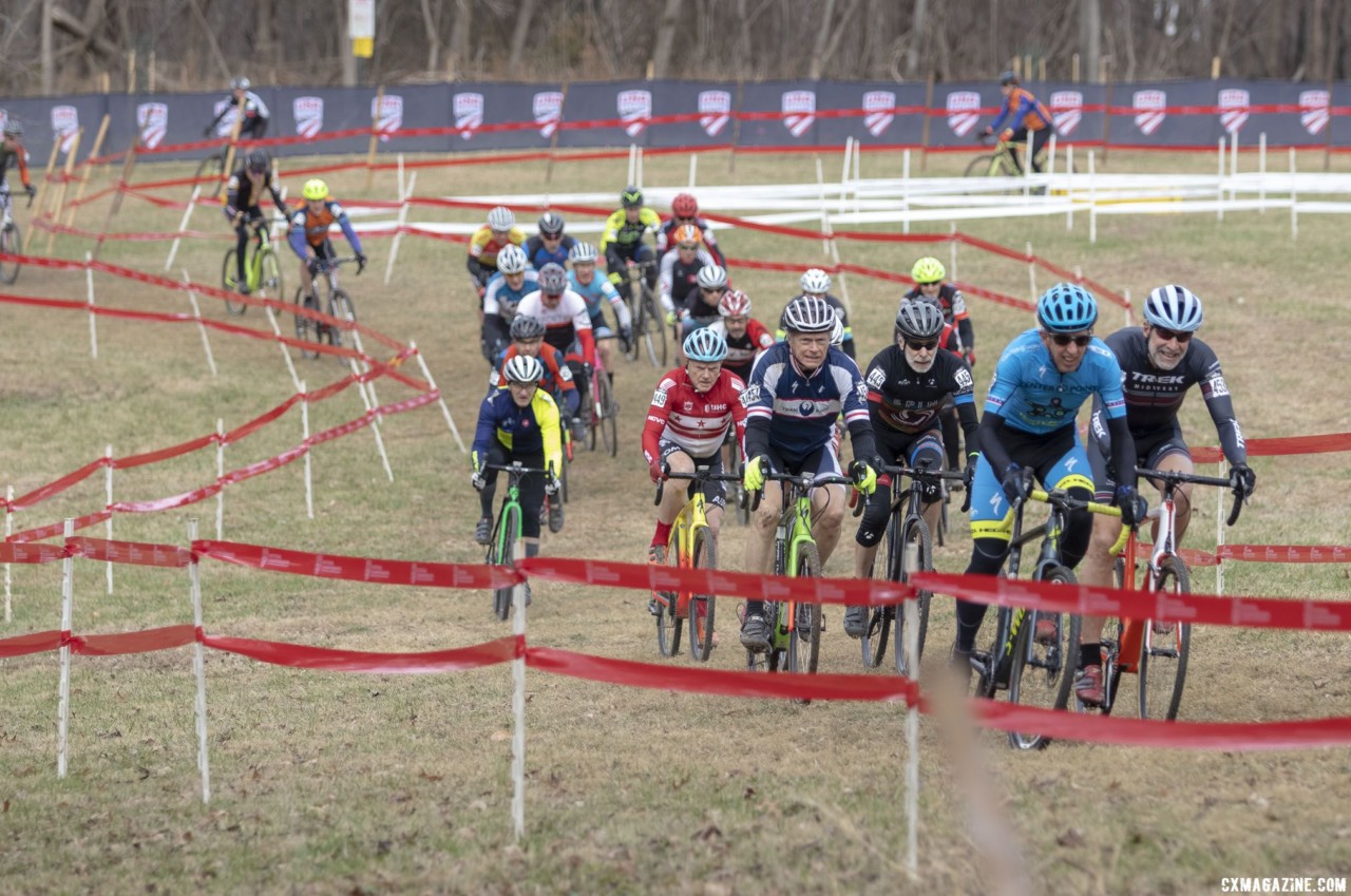 Masters Men 65-69 get underway. 2018 Cyclocross National Championships, Louisville, KY. © A. Yee / Cyclocross Magazine