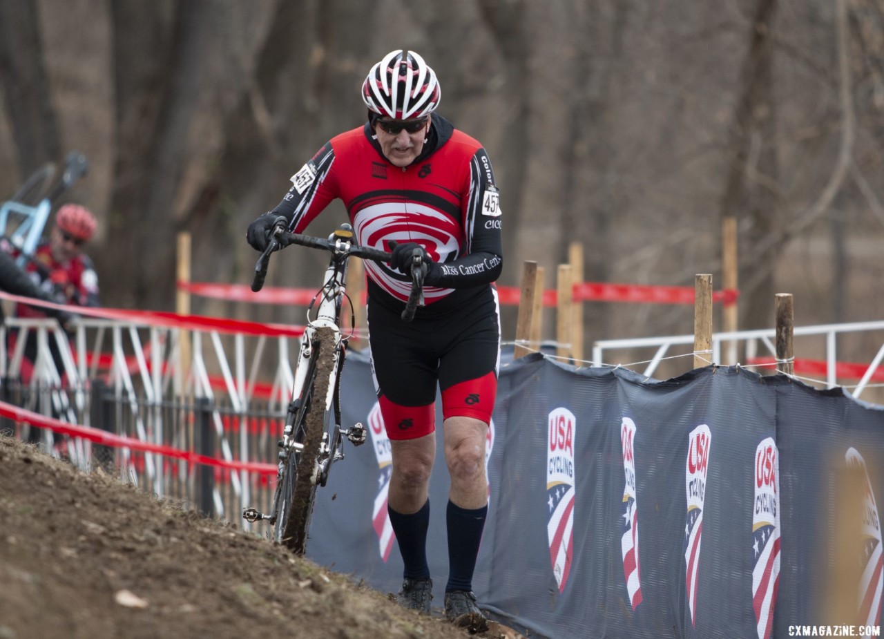Harry Fortney pushes through the off-camber. Masters Men 65-69. 2018 Cyclocross National Championships, Louisville, KY. © A. Yee / Cyclocross Magazine