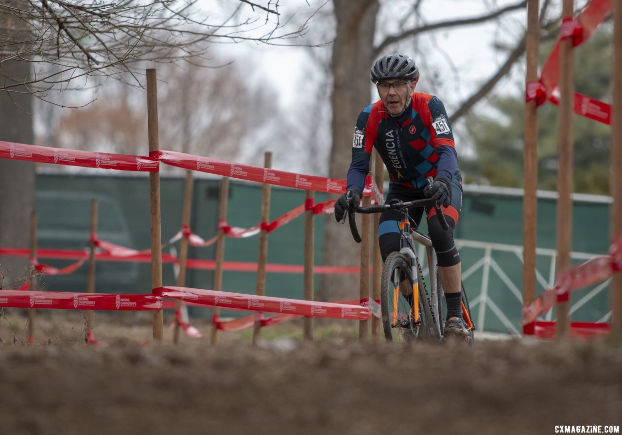 Kevin Johnson had a big lead early on. Masters Men 65-69. 2018 Cyclocross National Championships, Louisville, KY. © A. Yee / Cyclocross Magazine