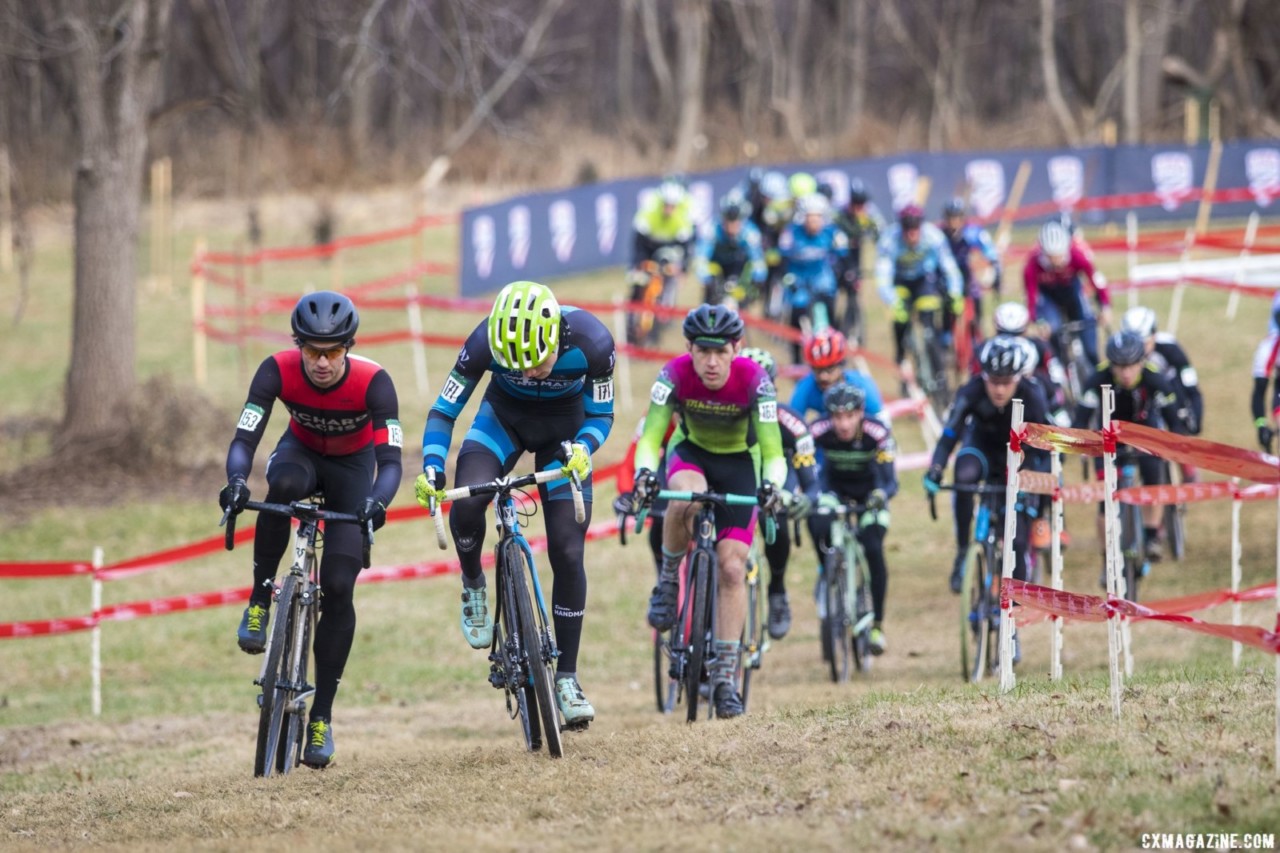 Michael Larson leads out the holeshot. Masters Men 30-34. 2018 Cyclocross National Championships, Louisville, KY. © A. Yee / Cyclocross Magazine