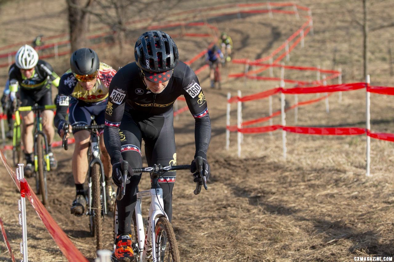 Bob Downs was aggressive early, leading eventual winner Trojan. Masters Men 60-64. 2018 Cyclocross National Championships, Louisville, KY. © A. Yee / Cyclocross Magazine