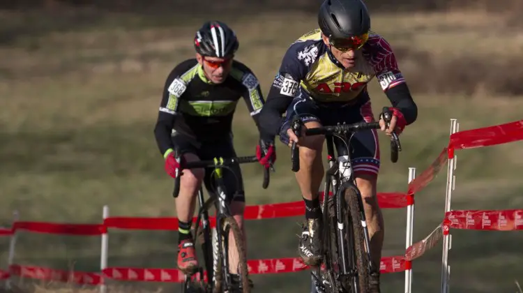 Trojan and Callahan chasing Kenealy. Masters Men 60-64. 2018 Cyclocross National Championships, Louisville, KY. © A. Yee / Cyclocross Magazine