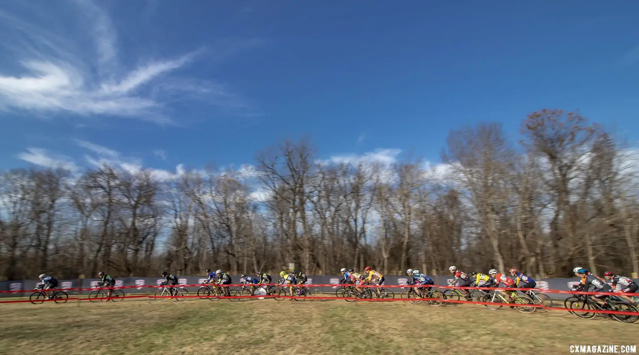 The Masters Men 60-64 field was the biggest of the day with nearly 80 starters. 2018 Cyclocross National Championships, Louisville, KY. © A. Yee / Cyclocross Magazine