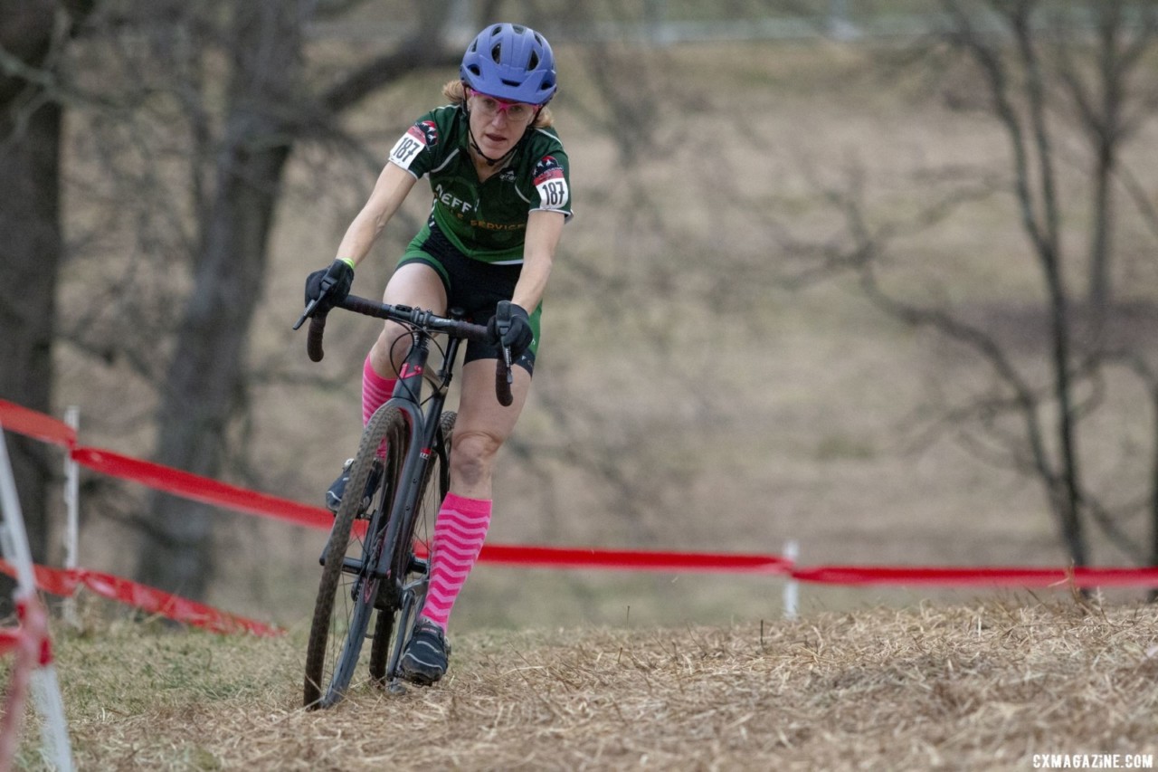 Holly LaVesser chases back toward Snyder. Masters Women 35-39. 2018 Cyclocross National Championships, Louisville, KY. © A. Yee / Cyclocross Magazine