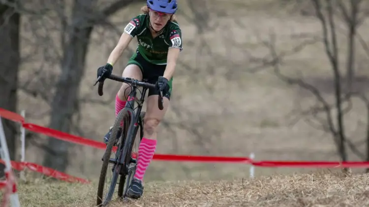 Holly LaVesser chases back toward Snyder. Masters Women 35-39. 2018 Cyclocross National Championships, Louisville, KY. © A. Yee / Cyclocross Magazine