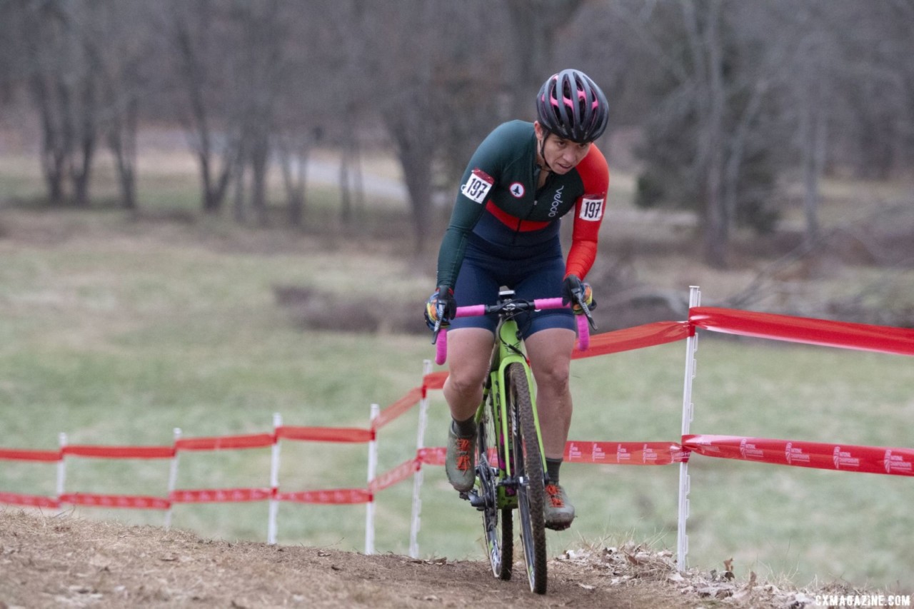 Erin Faccone rode onto the wide-angle podium. Masters Women 35-39. 2018 Cyclocross National Championships, Louisville, KY. © A. Yee / Cyclocross Magazine