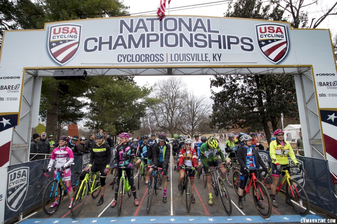 The Masters Women 45-49 category drew a field of 27 racers to Louisville. Masters Women 45-49. 2018 Cyclocross National Championships, Louisville, KY. © A. Yee / Cyclocross Magazine