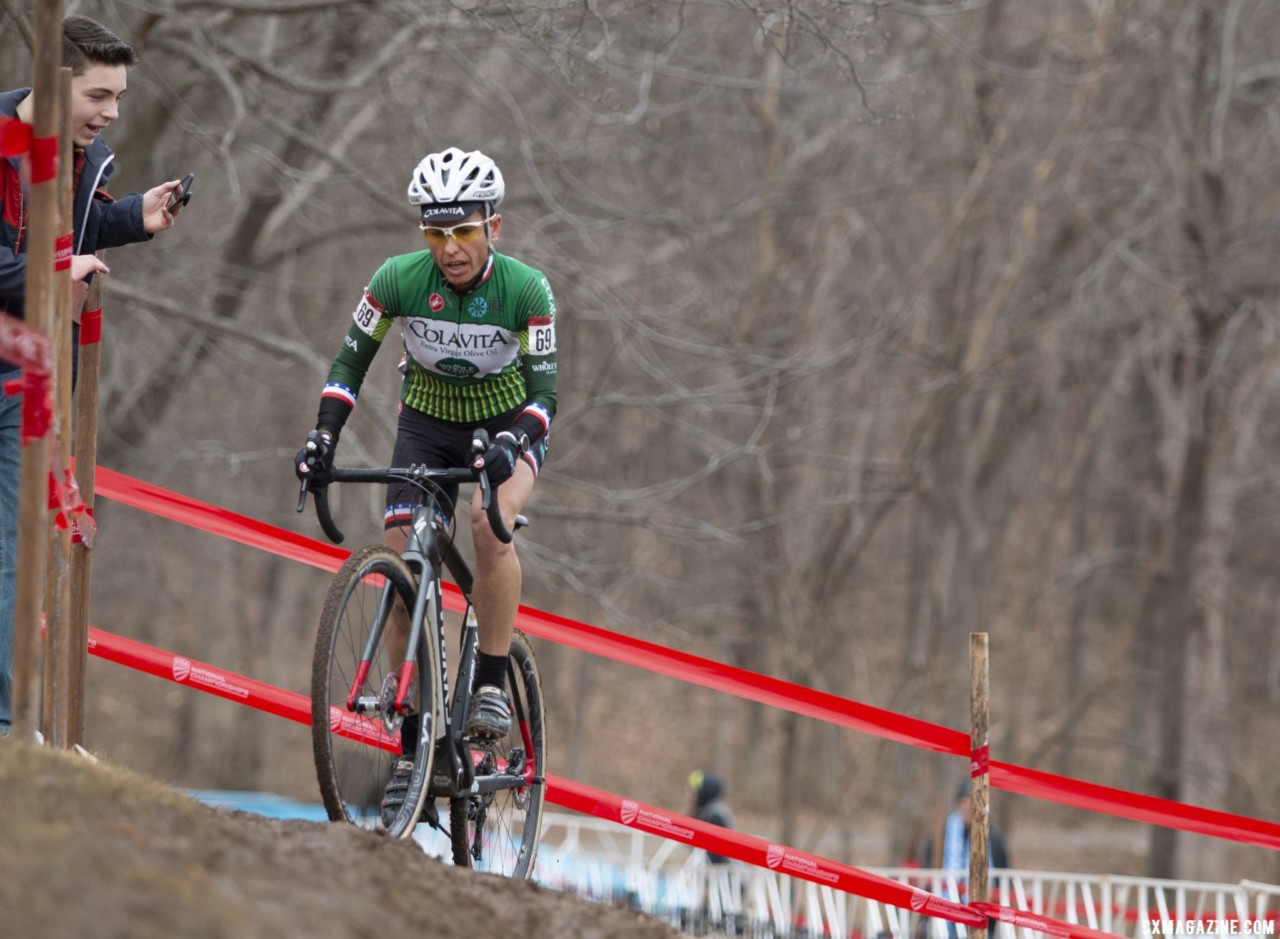 High or low? The off camber before the stone steps had two lines, Barbossa elected to go high. Masters Women 50-54. 2018 Cyclocross National Championships, Louisville, KY. © A. Yee / Cyclocross Magazine