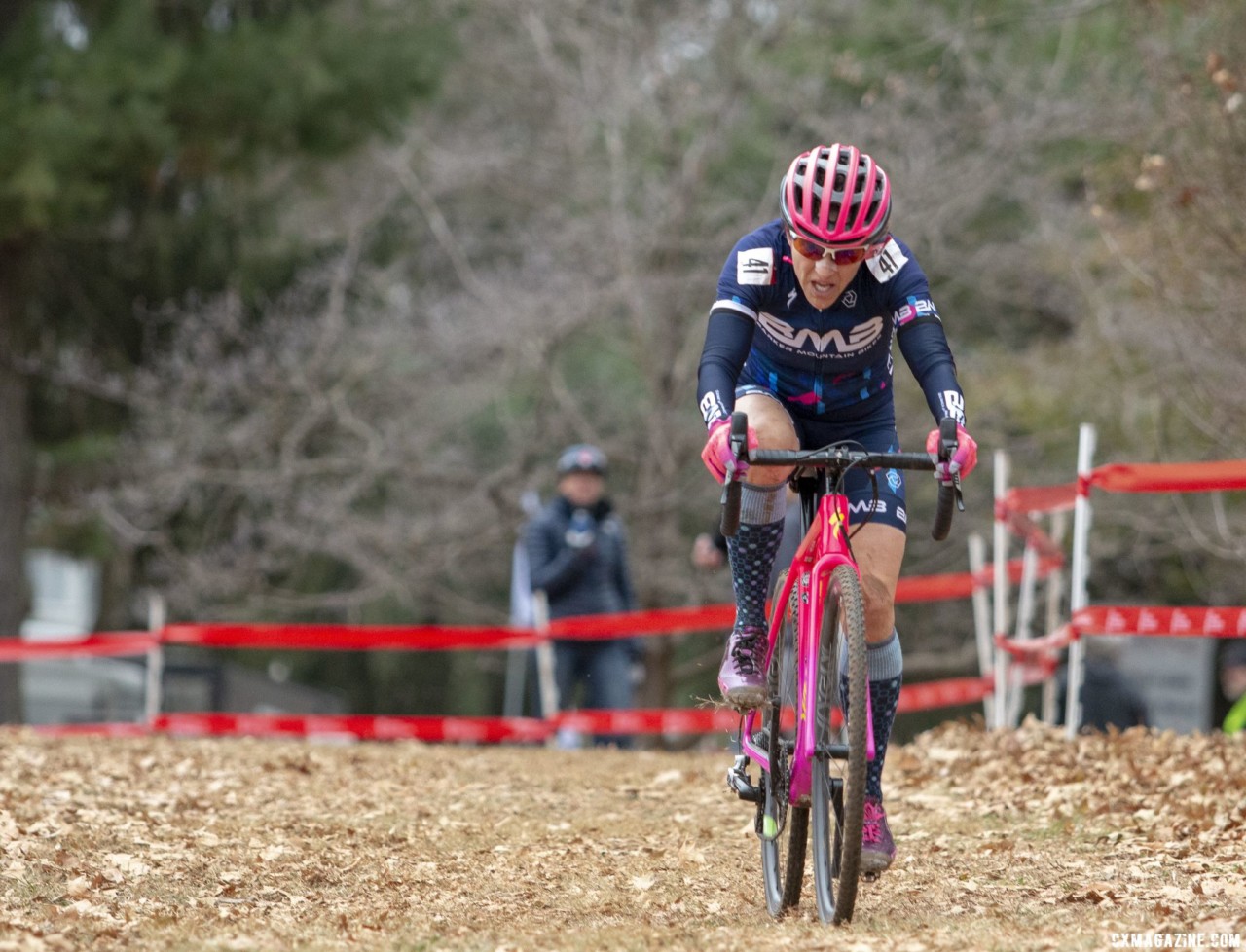 Susan McDonough made the wide-angle podium on Thursday. Masters Women 55-59. 2018 Cyclocross National Championships, Louisville, KY. © A. Yee / Cyclocross Magazine