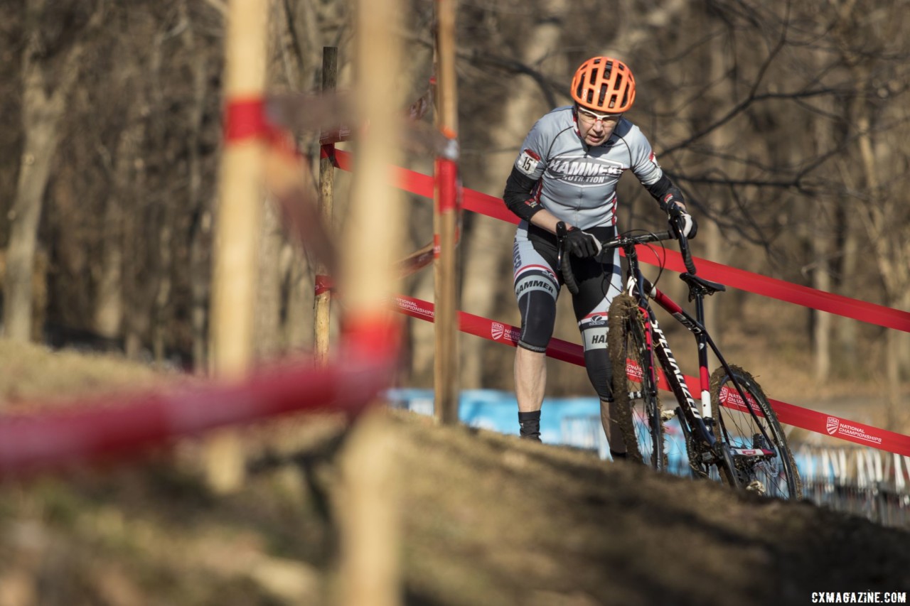 Margaret Thompson tackles the off-camber. Masters Women 60-64, 65-69, 70-74, 75+. 2018 Cyclocross National Championships, Louisville, KY. © A. Yee / Cyclocross Magazine