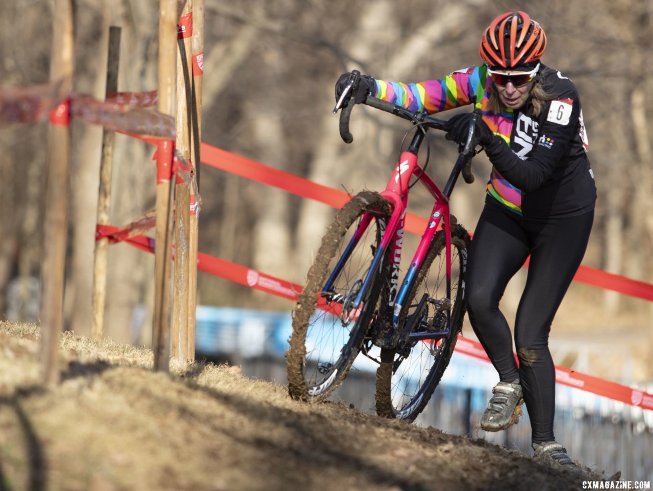 Martha Iverson moves through the off-camber. Masters Women 60-64, 65-69, 70-74, 75+. 2018 Cyclocross National Championships, Louisville, KY. © A. Yee / Cyclocross Magazine