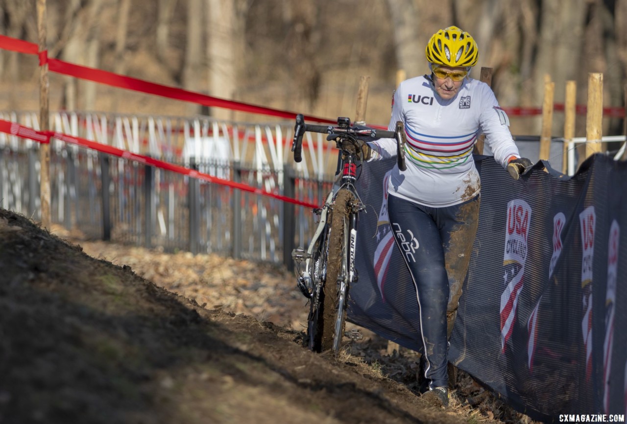 Julie Lockhart tackles the off-camber. Masters Women 60-64, 65-69, 70-74, 75+. 2018 Cyclocross National Championships, Louisville, KY. © A. Yee / Cyclocross Magazine