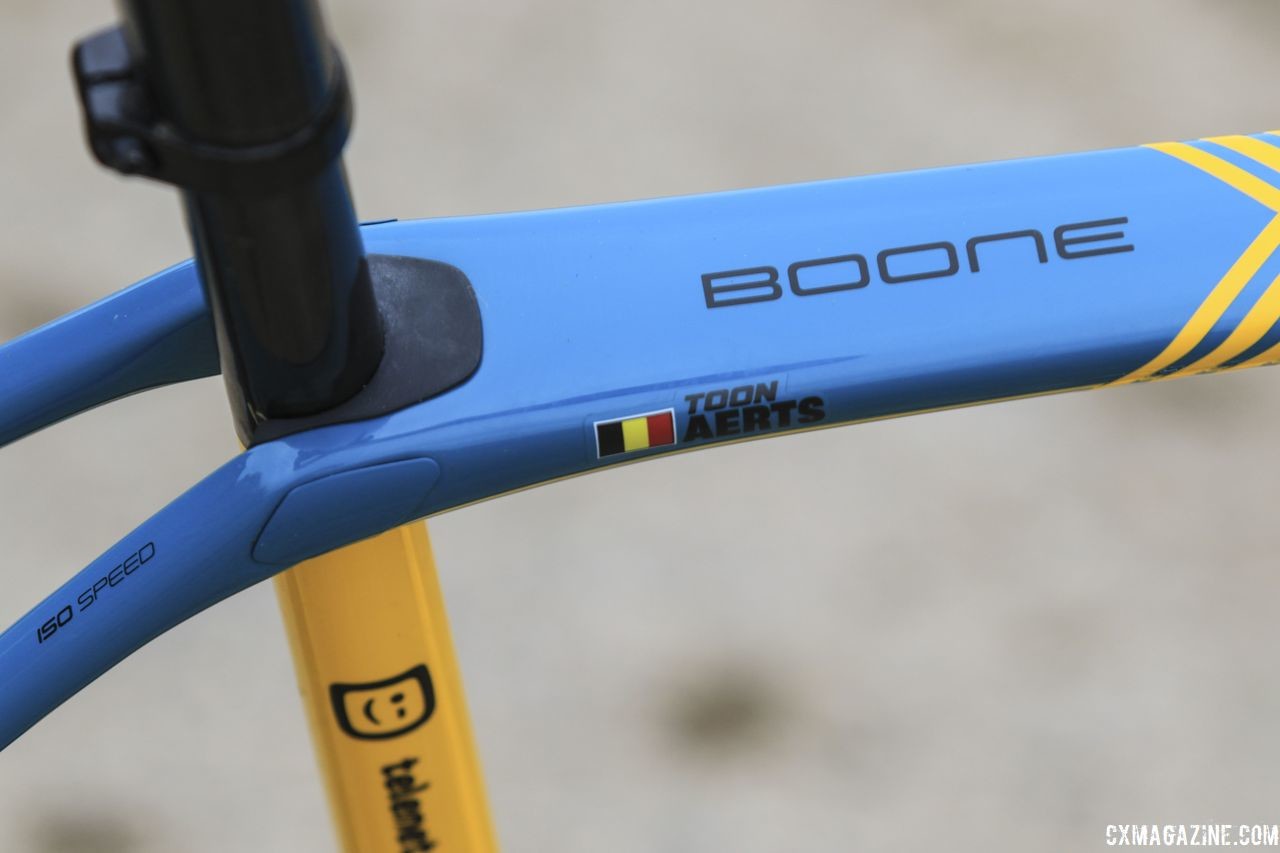 The newest Boone has both rear and front IsoSpeed decouplers. Toon Aerts' 2018 Trek Boone Cyclocross Bike. © D. Mable / Cyclocross Magazine