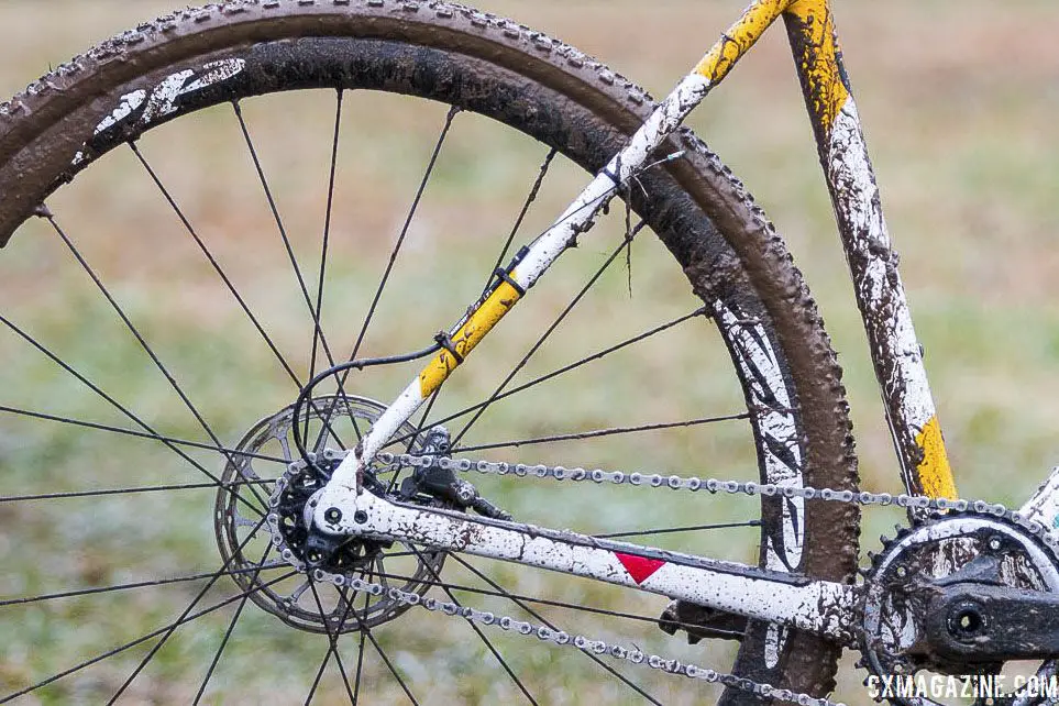 Sturm zip-tied her derailleur cable to the seatstay for an easier conversion for the Elite race on Sunday. Sarah Sturm's title-winning singlespeed Specialized Crux. 2018 Cyclocross National Championships, Louisville, KY. © A. Yee / Cyclocross Magazine