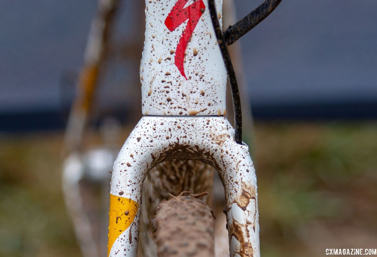 Strum's bikes this season had a paint scheme to match the team's Tenspeed Hero kits. Sarah Sturm's title-winning singlespeed Specialized Crux. 2018 Cyclocross National Championships, Louisville, KY. © A. Yee / Cyclocross Magazine