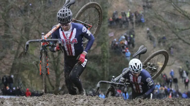 Cody Kaiser and the other Team USA riders did a lot of running at Valkenburg. Elite Men. 2018 UCI Cyclocross World Championships, Valkenburg-Limburg, The Netherlands. © Bart Hazen / Cyclocross Magazine