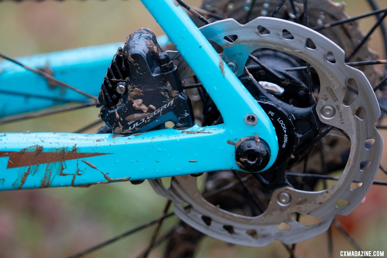 Team S&M CX used Stealth 5mm bolt thru-axles this season. Clara Honsinger's Kona Major Jake cyclocross bike. 2018 Cyclocross National Championships, Louisville, KY. © A. Yee / Cyclocross Magazine