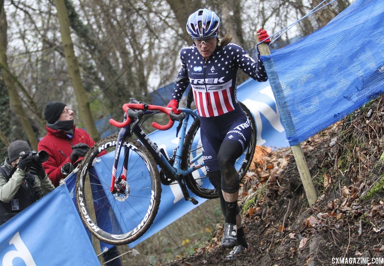 The first half of the course had a number of technical corners and off-cambers. Running was often quicker than riding. .2019 Brussels Universities Cyclocross. © B. Hazen / Cyclocross Magazine