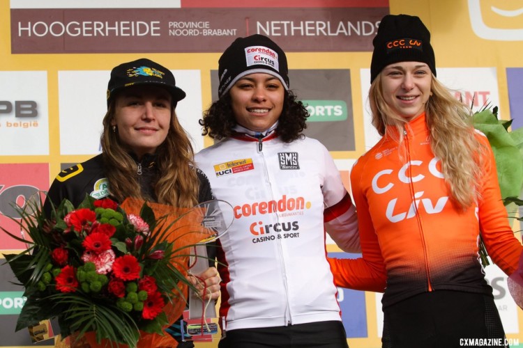 U23 Women World Cup Overall: Nagengast, Alvarado, and Van der Heijden. 2019 Hoogerheide World Cup, GP Adri van der Poel. © B. Hazen / Cyclocross Magazine
