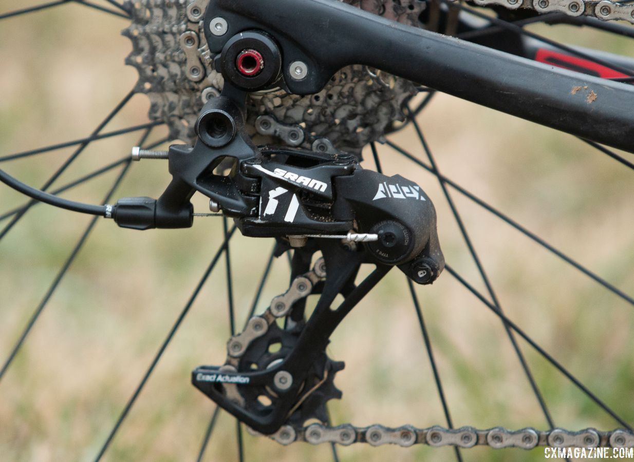 LaVesser ran the 1x SRAM Apex 1 rear derailleur. Her rear cassette was an 11-32t. Holly LaVesser's Masters 35-39 title-winning Van Dessel Full Tilt Boogie. 2018 Cyclocross National Championships, Louisville, KY. © A. Yee / Cyclocross Magazine