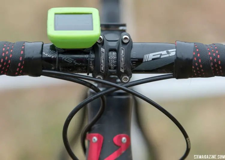LaVesser's cockpit includes an alloy handlebar and stem from FSA. Her computer is a Garmin Edge 520 with a colorful case. Holly LaVesser's Masters 35-39 title-winning Van Dessel Full Tilt Boogie. 2018 Cyclocross National Championships, Louisville, KY. © A. Yee / Cyclocross Magazine