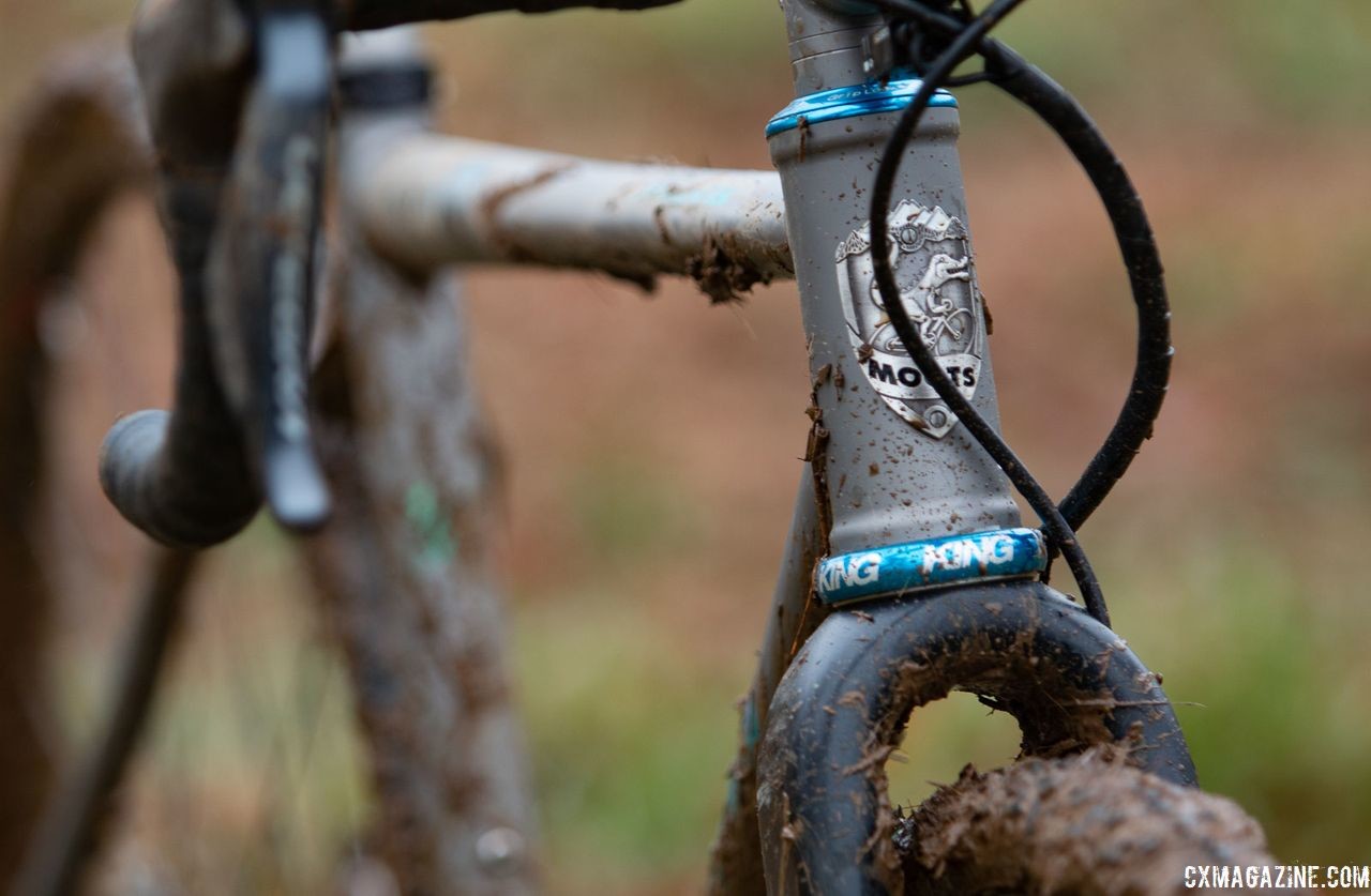 Alpha Bicycle - Groove Subaru riders get to choose their headset color. Clouse went with blue. Katie Clouse's Moots Psychlo X RSL. 2018 Cyclocross National Championships V2. Louisville, KY. © Cyclocross Magazine