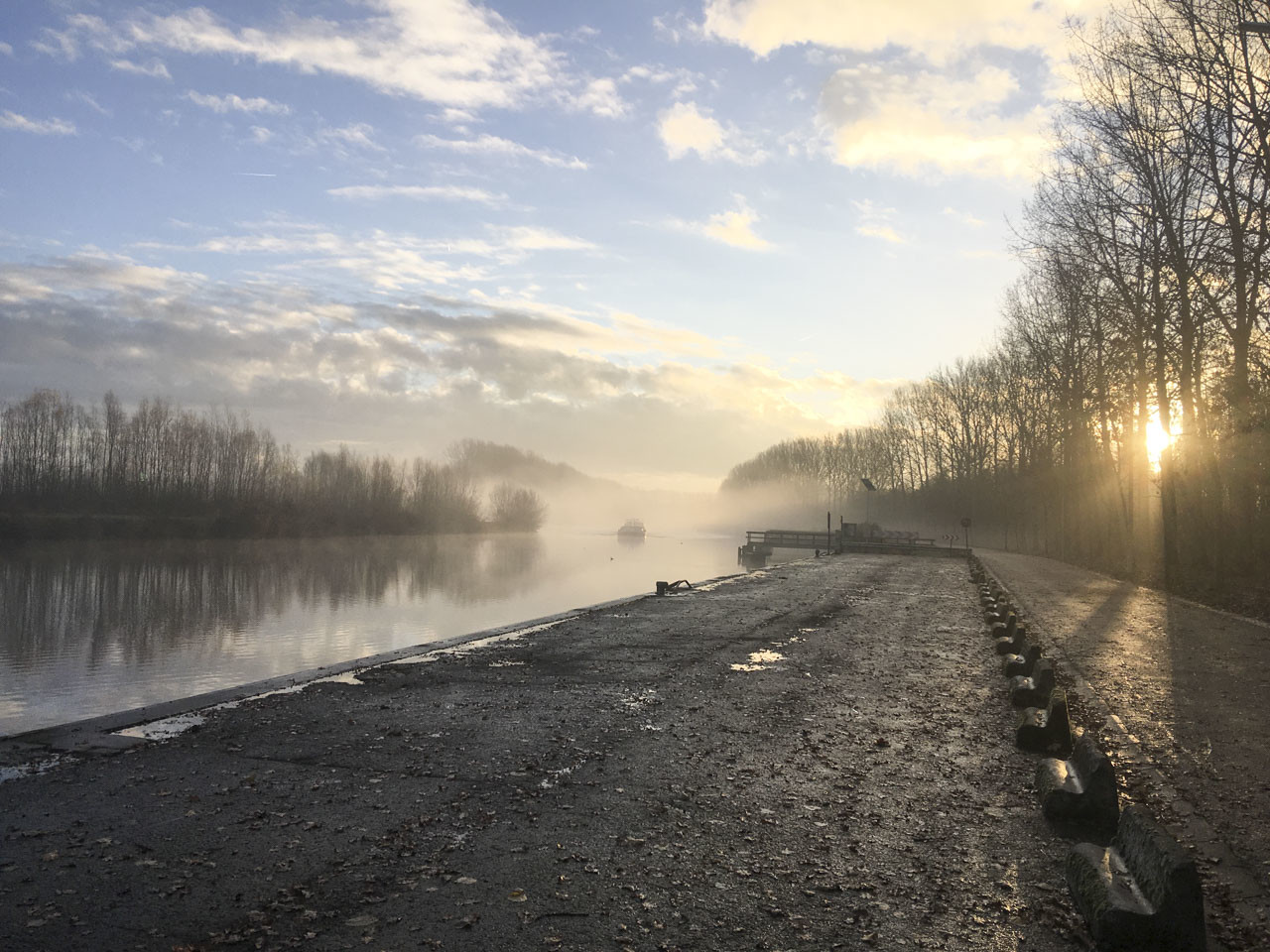 Canal-side training rides are challenging during the Belgian winter. photo: Corey Coogan Cisek