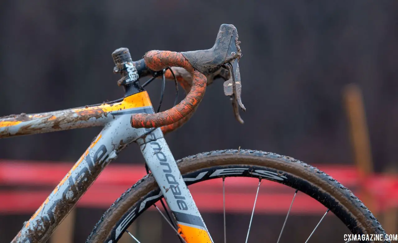 Frazier used SRAM Force 1 drivetrain components to win the 11-12 Championship. George Frazier's Junior Men 11-12 winning bike. 2018 Cyclocross National Championships V2. Louisville, KY. © Cyclocross Magazine