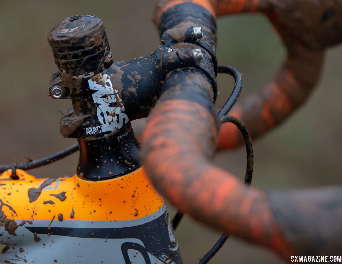In order to fit such a small rider, Frazier used an alloy stem without much reach. George Frazier's Junior Men 11-12 winning bike. 2018 Cyclocross National Championships V2. Louisville, KY. © Cyclocross Magazine