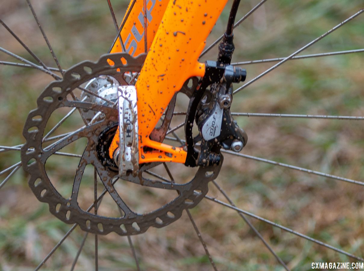 Frazier's use of 160mm rotors front and rear is notable given his size. George Frazier's Junior Men 11-12 winning bike. 2018 Cyclocross National Championships V2. Louisville, KY. © Cyclocross Magazine