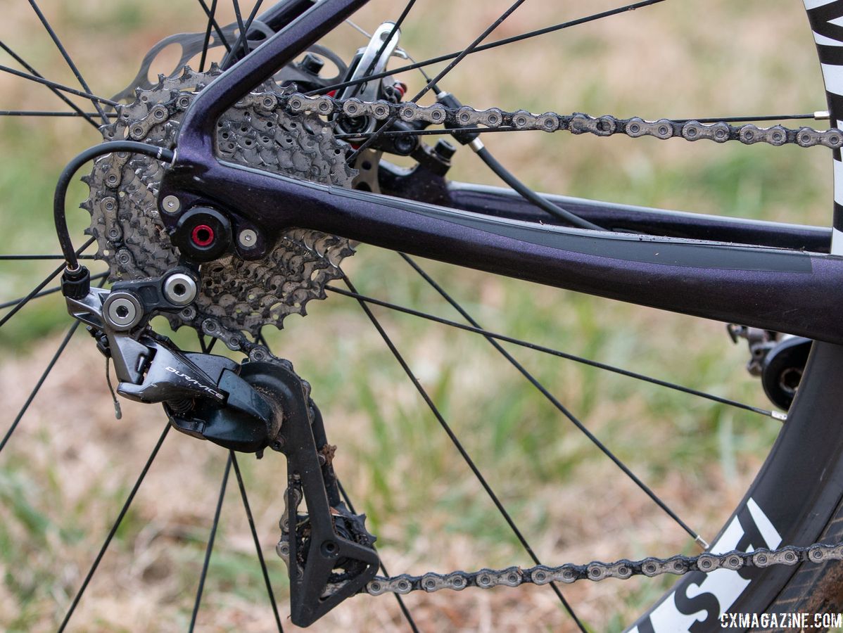 The Full Tilt Boogie features replaceable dropouts to allow users to adapt the frame to thru axle and quick release wheels. Laura Van Gilder's Van Dessel Full Tilt Boogie. 2018 Cyclocross National Championships, Louisville, KY. © A. Yee / Cyclocross Magazine