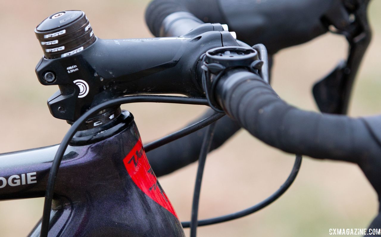 Van Gilder used a Giant SL alloy stem, pointed down, in Louisville. Laura Van Gilder's Van Dessel Full Tilt Boogie. 2018 Cyclocross National Championships, Louisville, KY. © A. Yee / Cyclocross Magazine