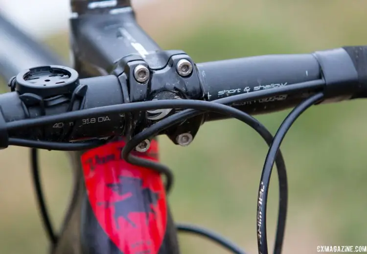 Van Gilder used a Bontrager handlebar paired with a Giant SL stem in her cockpit. Laura Van Gilder's Van Dessel Full Tilt Boggie. 2018 Cyclocross National Championships, Louisville, KY. © A. Yee / Cyclocross Magazine