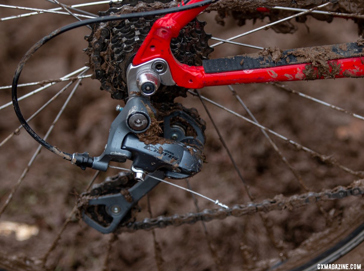 A 13-26 8-speed cassette and Claris 2x drivetrain gives kids a relatively narrow 252% gear range - smaller than many pros. Miller Reardon's Redline Conquest 24. 2018 Cyclocross National Championships, Louisville, KY. © A. Yee / Cyclocross Magazine