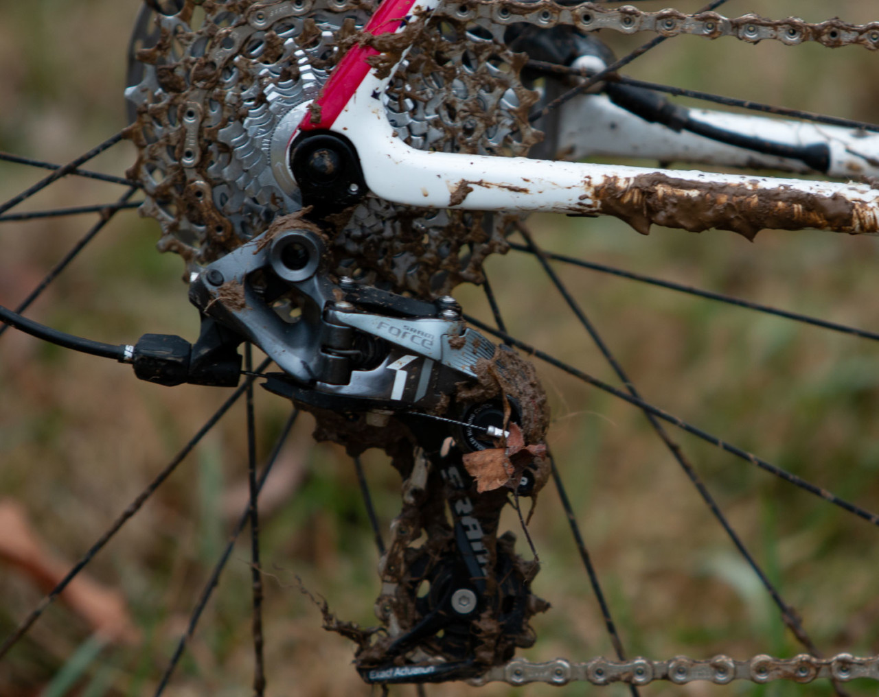 Hyde's derailleur hanger survived intact. Stephen Hyde's title-winning Cannondale. 2018 Cyclocross National Championships V2. Louisville, KY. © Cyclocross Magazine