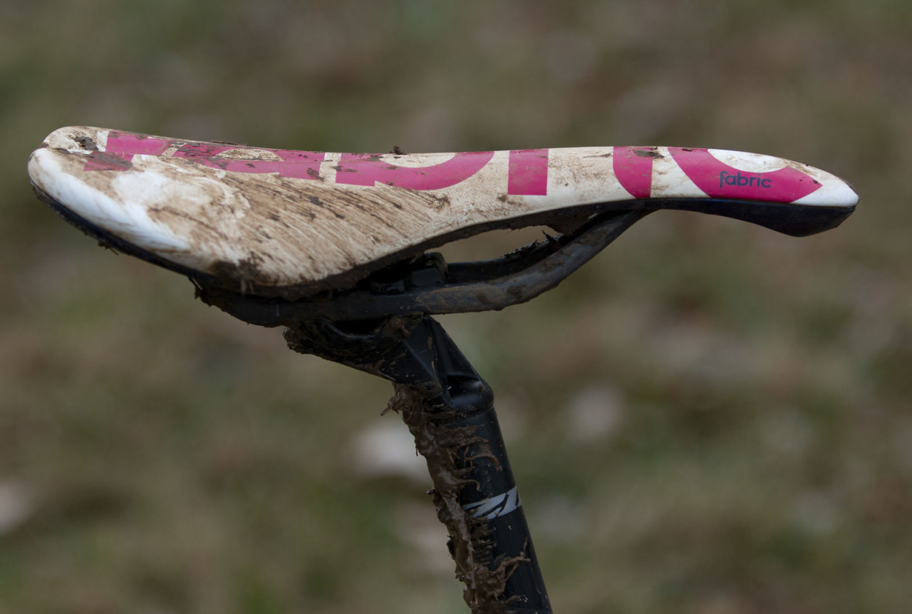 SuperXes come stock with Fabric Scoop saddles. Hyde's bike is no different, although his is colored to match. Stephen Hyde's title-winning Cannondale. 2018 Cyclocross National Championships V2. Louisville, KY. © Cyclocross Magazine