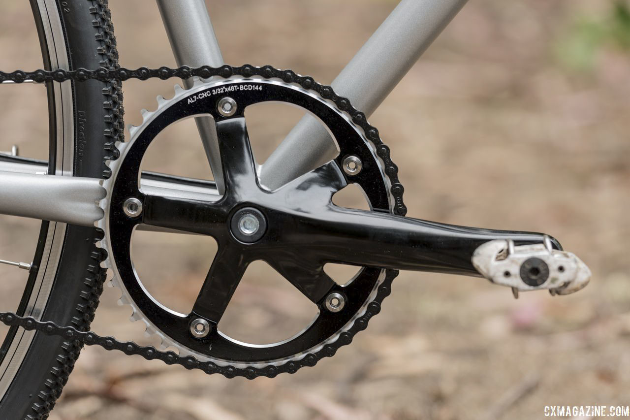 What?! A 144mm BCD crankset with a 46 t chain ring is not something we see everyday. Wabi Thunder Steel Singlespeed Bike. © C. Lee / Cyclocross Magazine