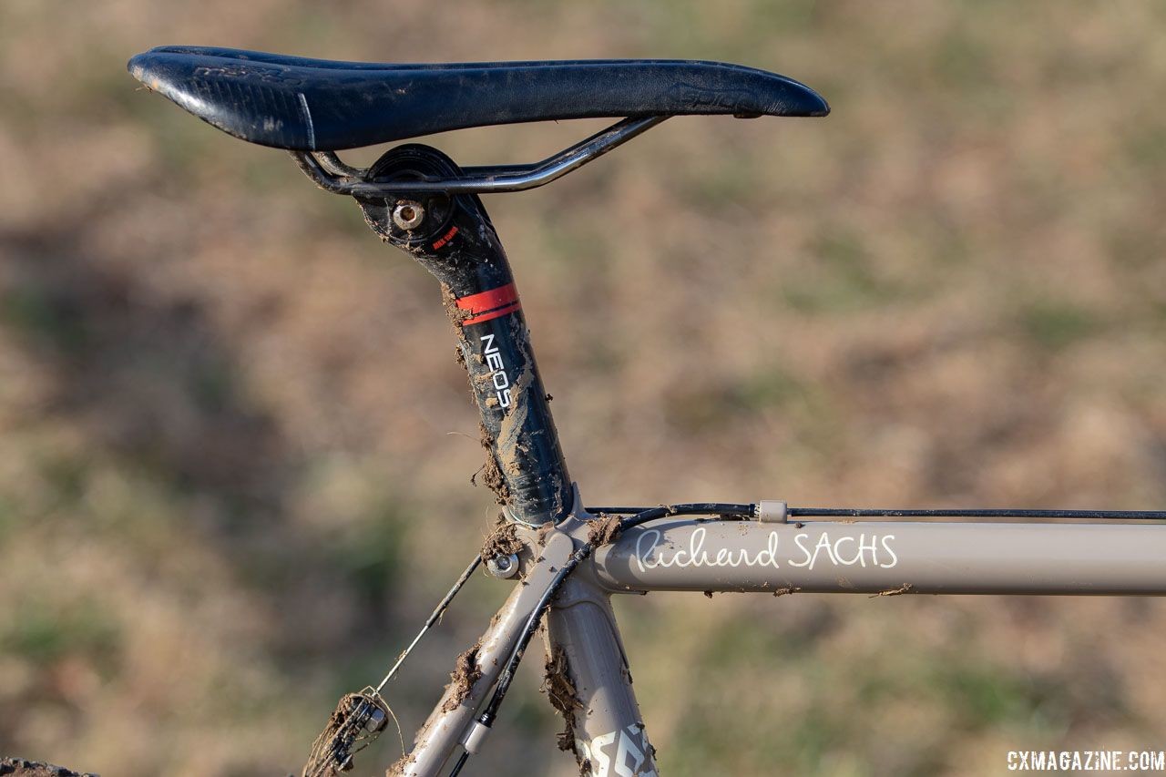 Sachs famously builds bikes to fit a setback seatpost. Dan Chabanov's Richard Sachs cyclocross bike. 2018 Cyclocross National Championships, Louisville, KY. © A. Yee / Cyclocross Magazine