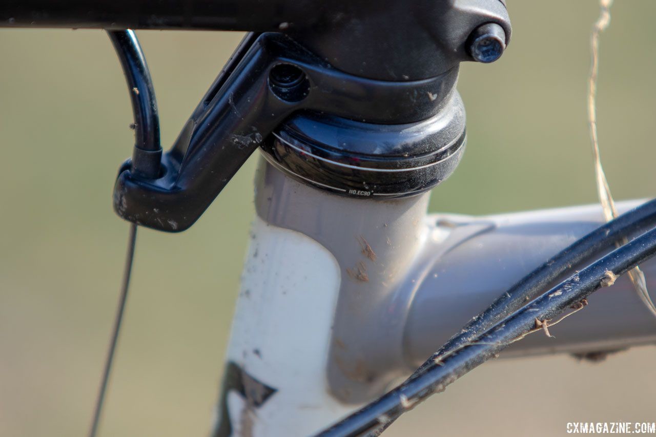 Once common, a spacer mounted cable hanger is a clean way to integrate the front brake. Dan Chabanov's Richard Sachs cyclocross bike. 2018 Cyclocross National Championships, Louisville, KY. © A. Yee / Cyclocross Magazine