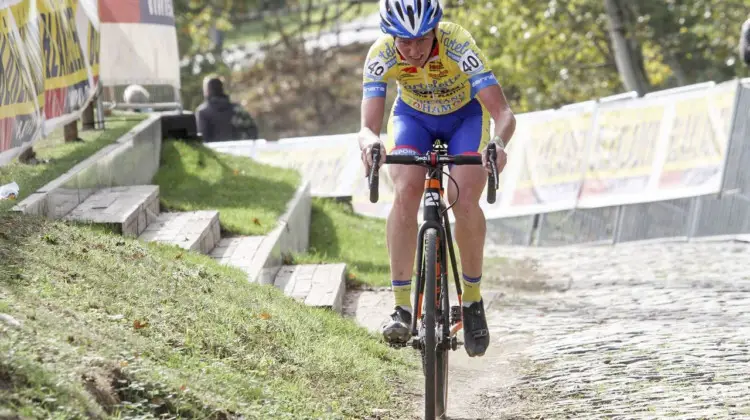 Kim Van De Steene attacked in Lap 2 and held the gap. 2018 Superprestige Niels Albert CX, Boom. © B. Hazen / Cyclocross Magazine