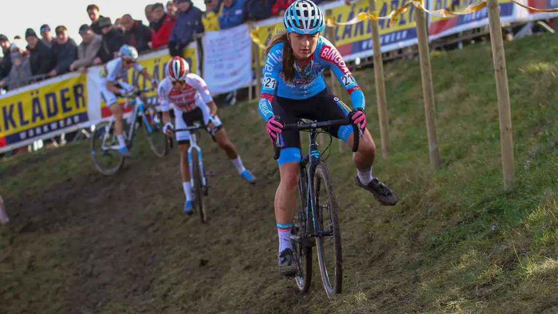 The eventual podium on the off-camber. 2019 Telenet Superprestige Noordzeecross Middelkerke. Elite Women. © B. Hazen / Cyclocross Magazine