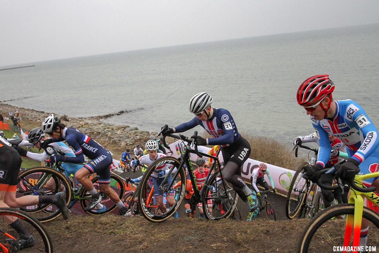 Alex Morton overcame a rough start to finish 18th. Junior Men, 2019 Cyclocross World Championships, Bogense, Denmark. © B. Hazen / Cyclocross Magazine