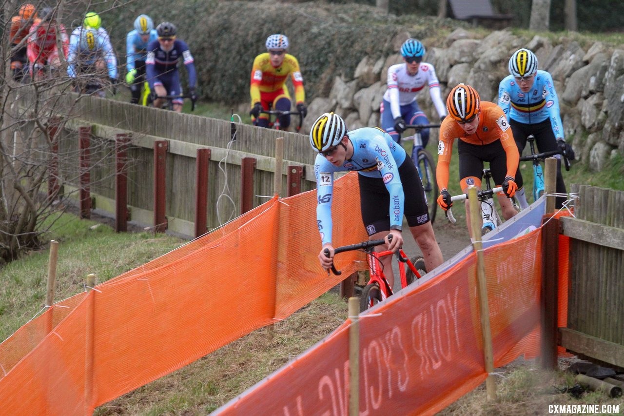 Cortjens leads the group on the first lap. Junior Men, 2019 Cyclocross World Championships, Bogense, Denmark. © B. Hazen / Cyclocross Magazine