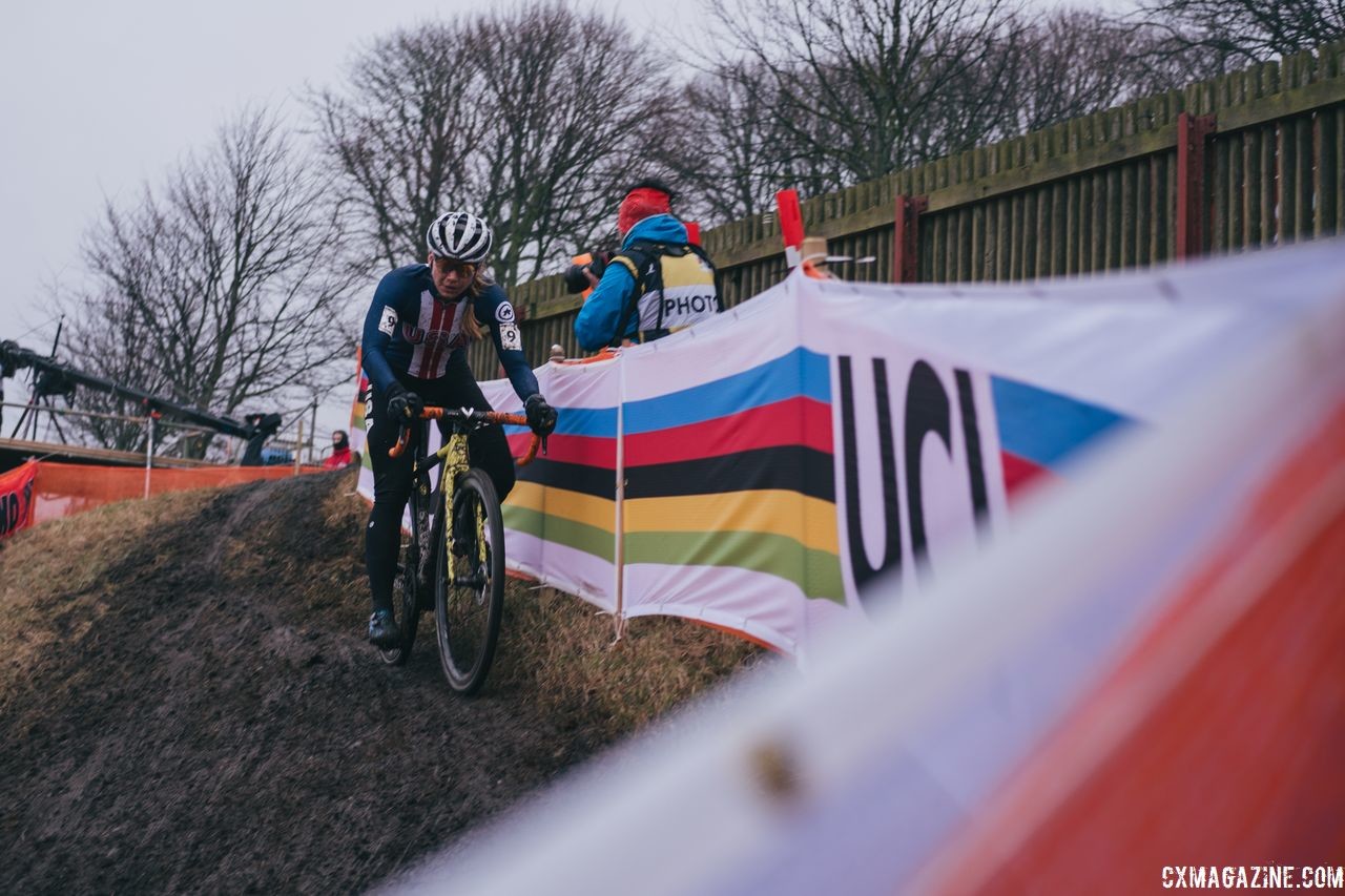 Rebecca Fahringer had a strong afternoon, finishing in the top 10. 2019 Bogense Cyclocross World Championships, Denmark. © Patrick Means / Cyclocross Magazine