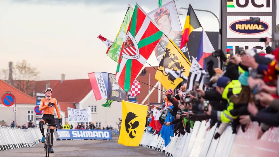 Mathieu van der Poel caps a dominant season with a rainbow jersey. 2019 Cyclocross World Championships, Bogense, Denmark. © K. Keeler / Cyclocross Magazine