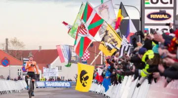 Mathieu van der Poel caps a dominant season with a rainbow jersey. 2019 Cyclocross World Championships, Bogense, Denmark. © K. Keeler / Cyclocross Magazine